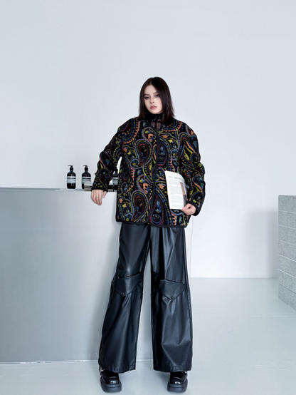 ジャカードペイズリーノーカラージャケット