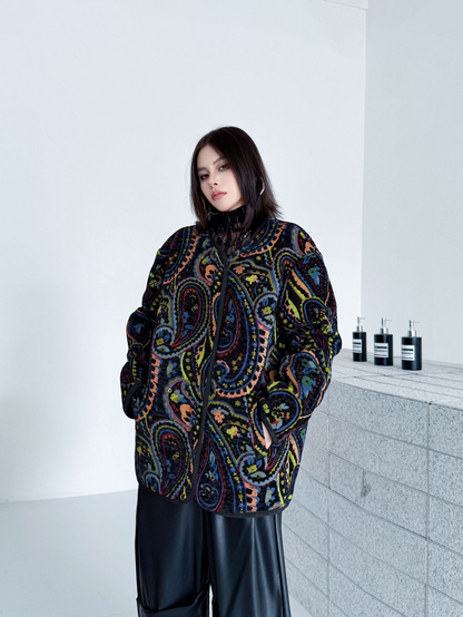 ジャカードペイズリーノーカラージャケット