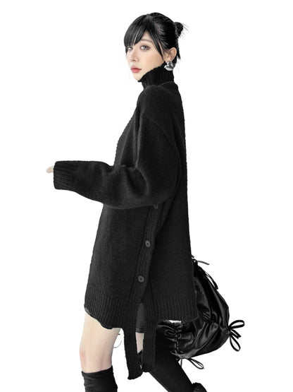 サイドボタンハイネックニットトップ