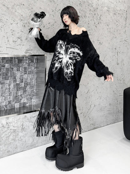 バタフライフェザーニットトップス