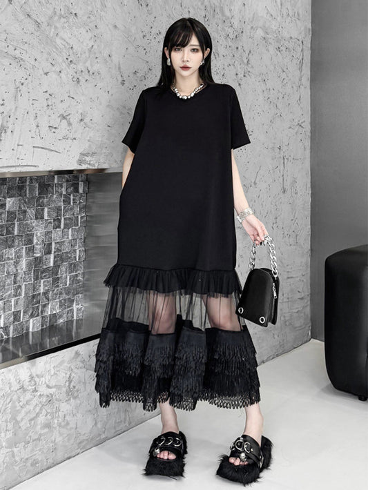 レイヤードチュールフリンジドレス