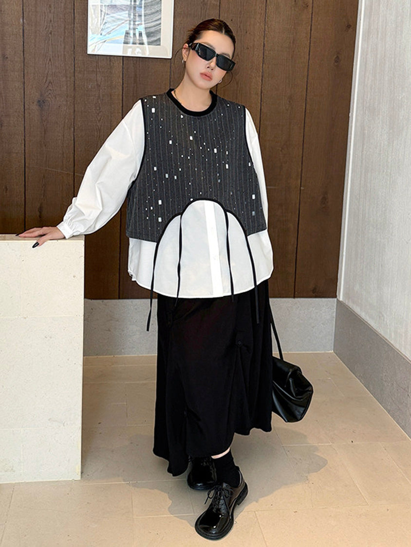 ドットストライプレイヤードブラウス