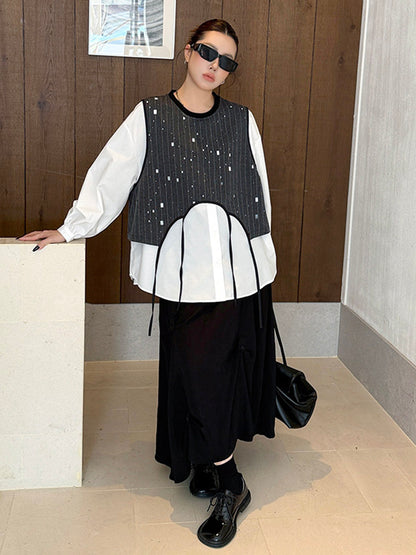 ドットストライプレイヤードブラウス