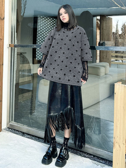 ドットフロッキーニットトップス