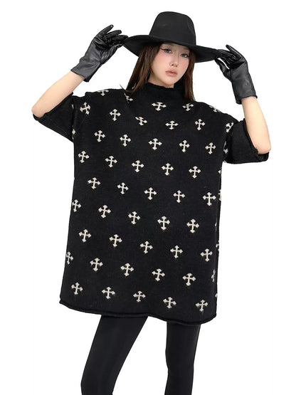 クロスパターンニットトップ