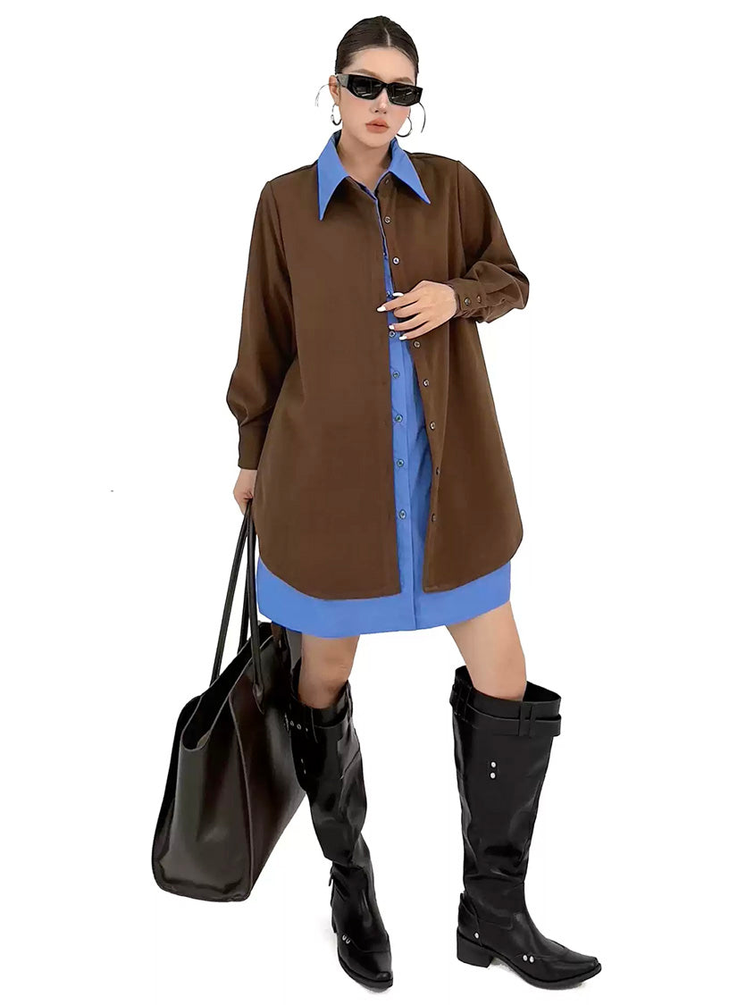 レイヤードカラーロングシャツドレス
