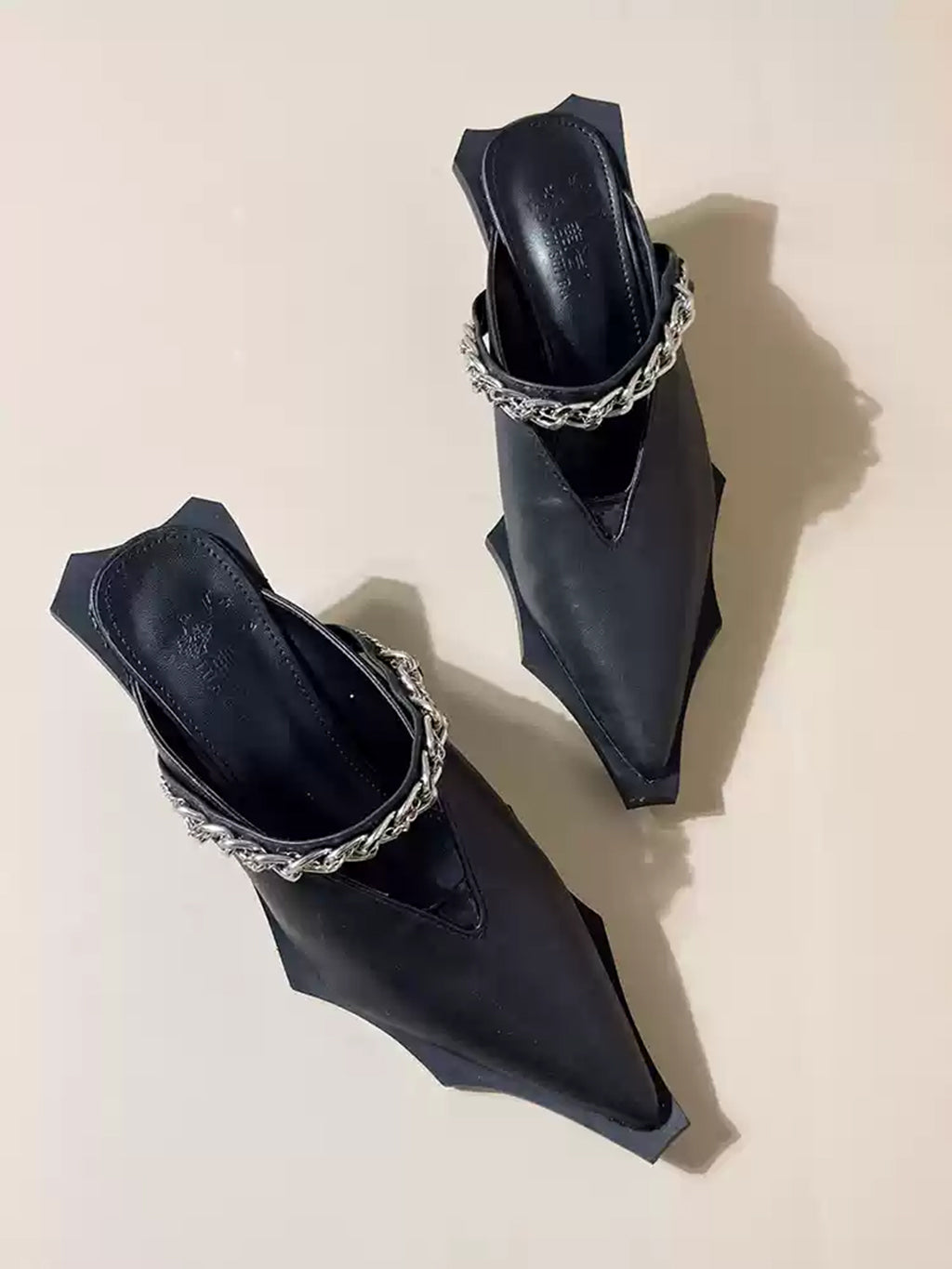 Spiky Chain Heel Mules