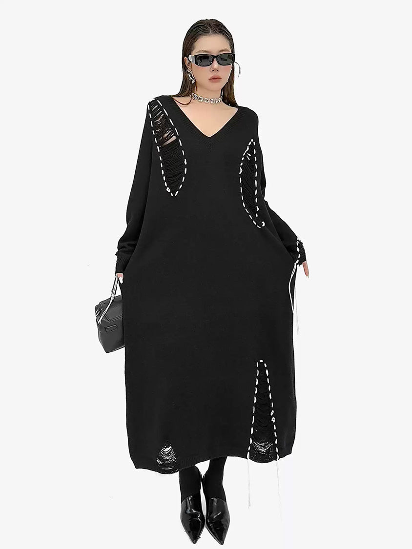 ダメージステッチニットドレス