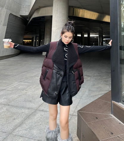 シープカラーブロックダウンベスト