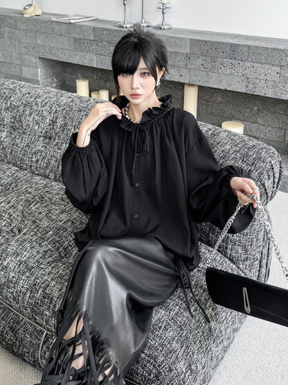 Scarf tie blouse and denim pants series 