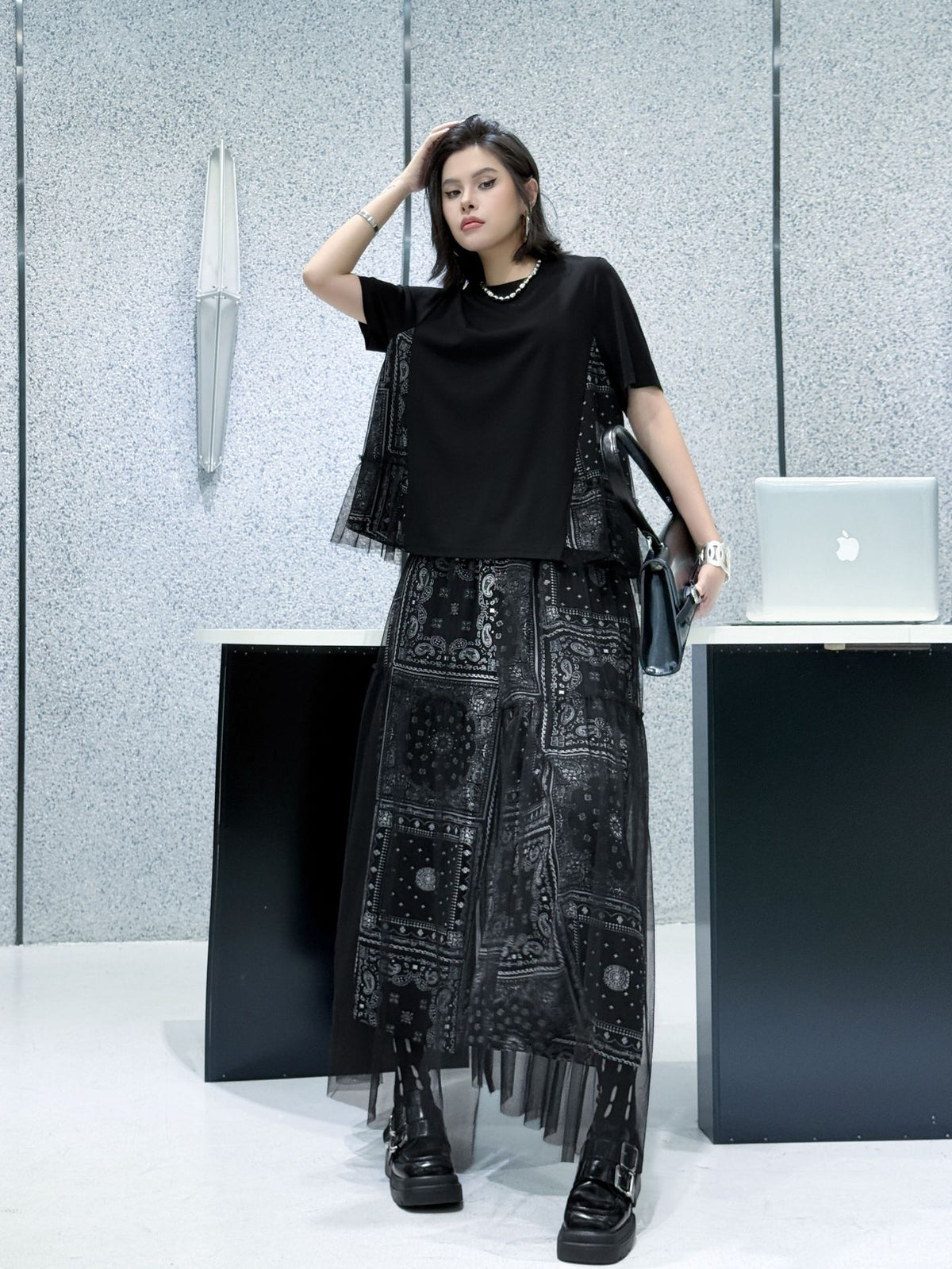 Scarf tie blouse and denim pants series 