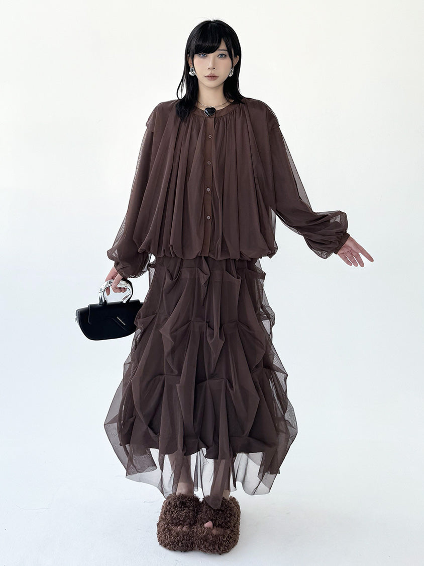 Mesh stitch top and skirt