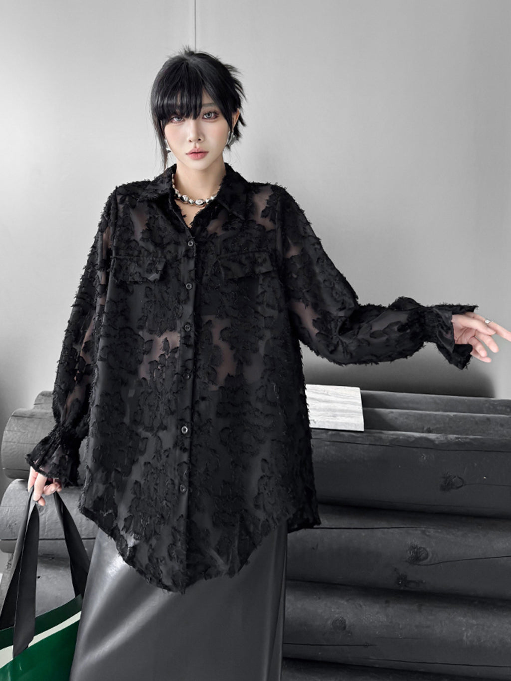 Scarf tie blouse and denim pants series 