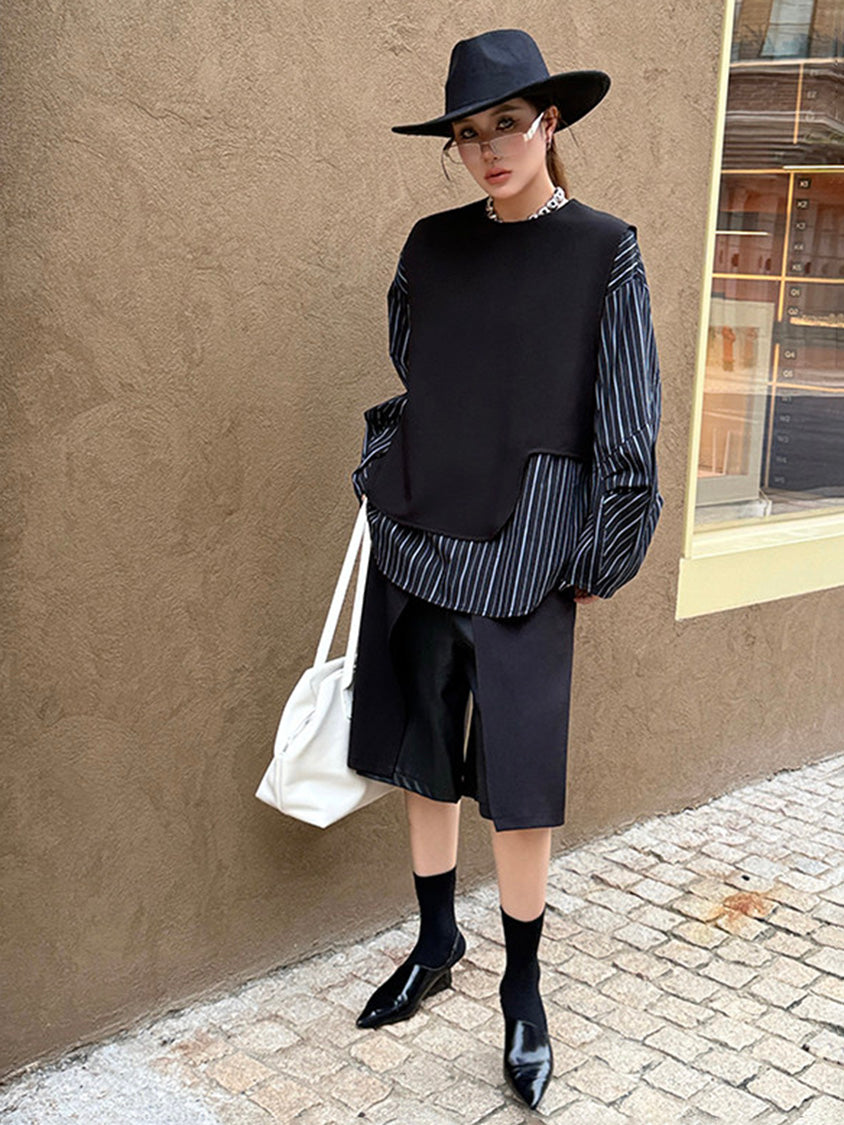 ストライプレイヤードモードブラウス