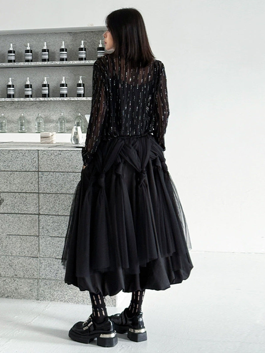 Mesh stitch top and skirt