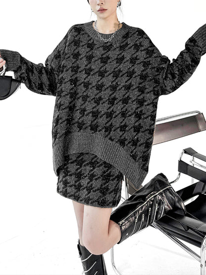 ハウンドトゥースニットトップス＆スカート