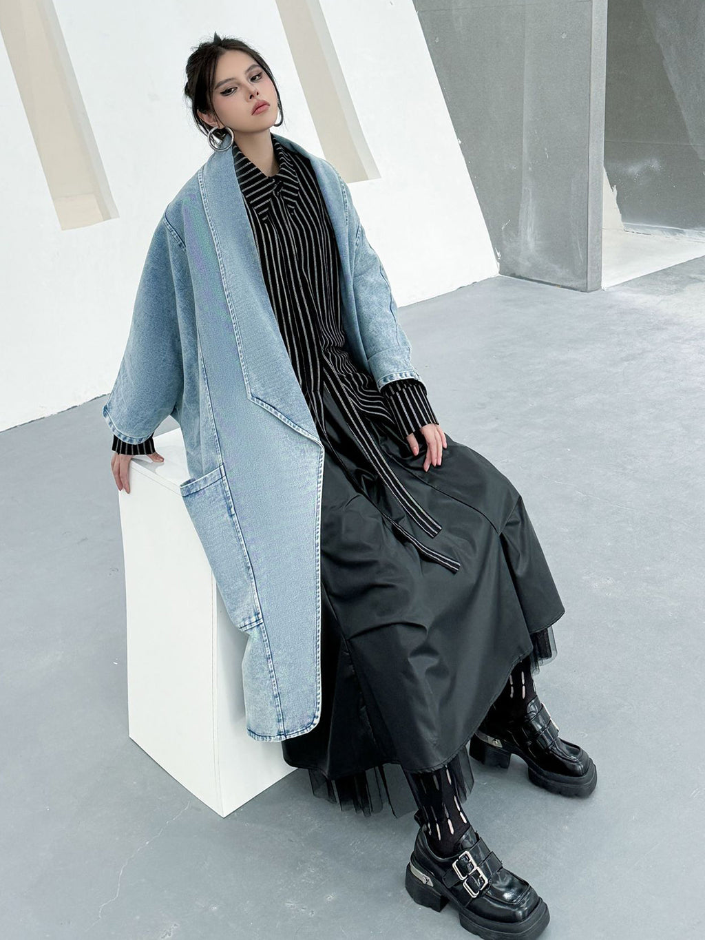 Scarf tie blouse and denim pants series 