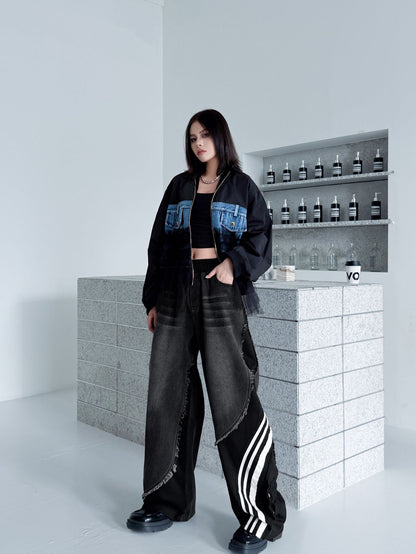 レイヤードデニムワイドパンツ