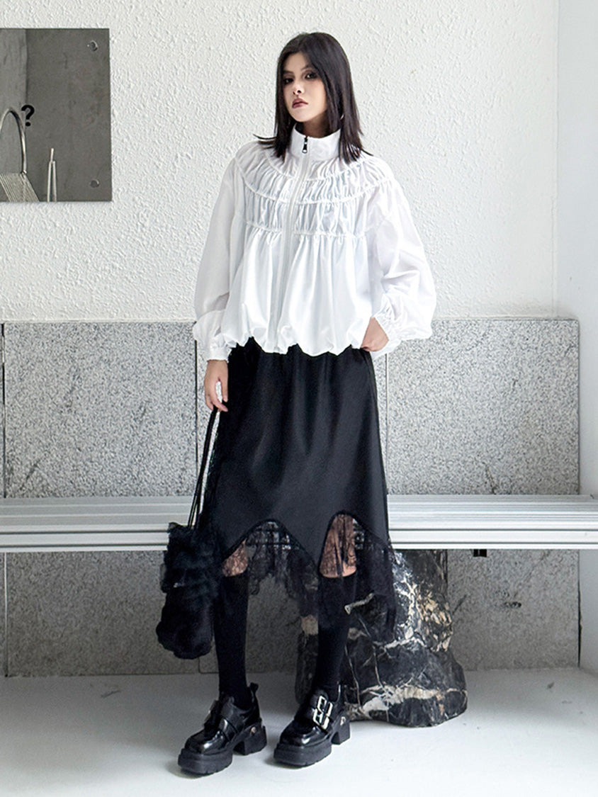 シャーリングスタンドカラーブラウス