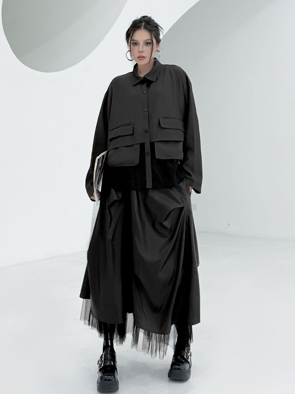 Scarf tie blouse and denim pants series 
