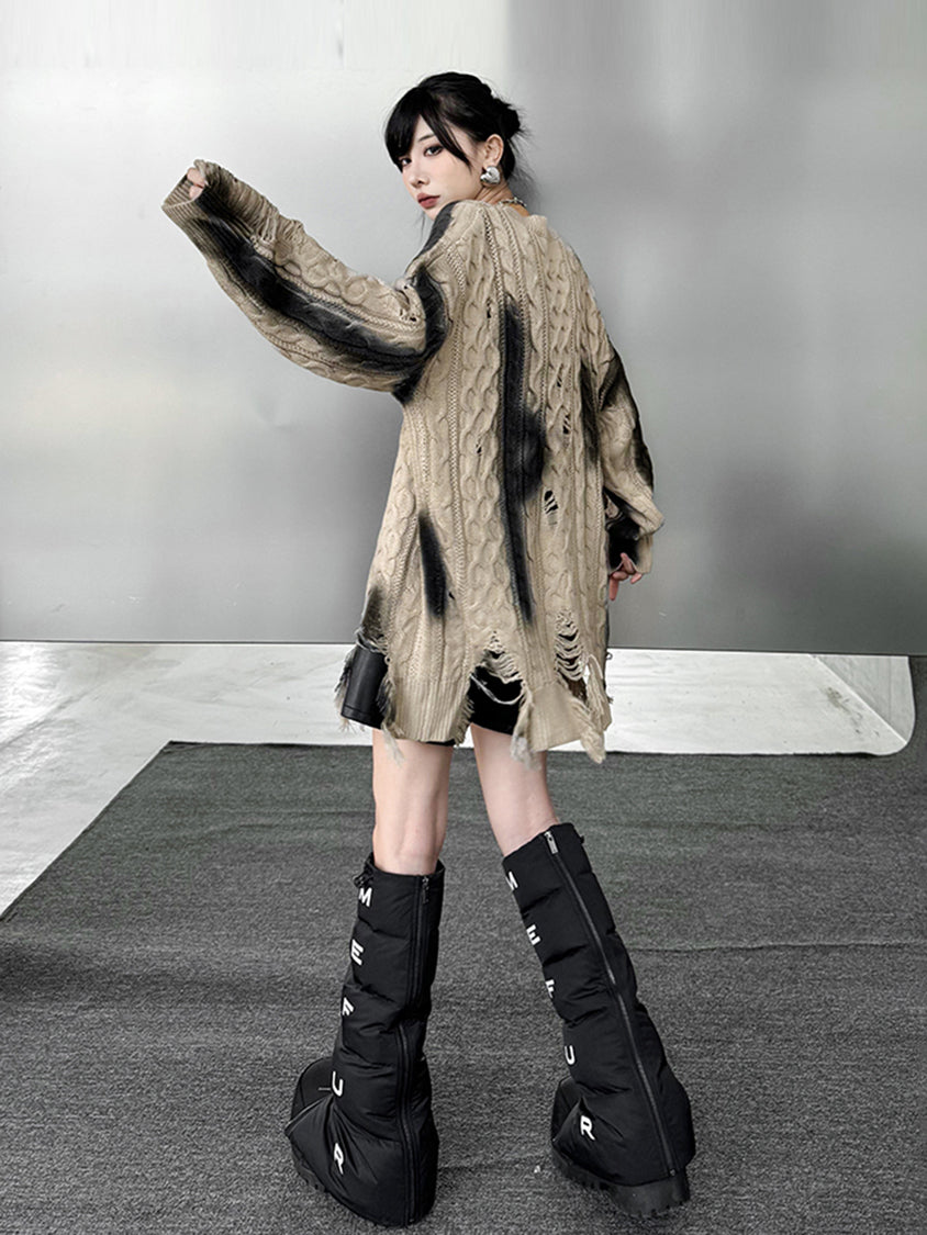 ダメージグラデケーブルセーター