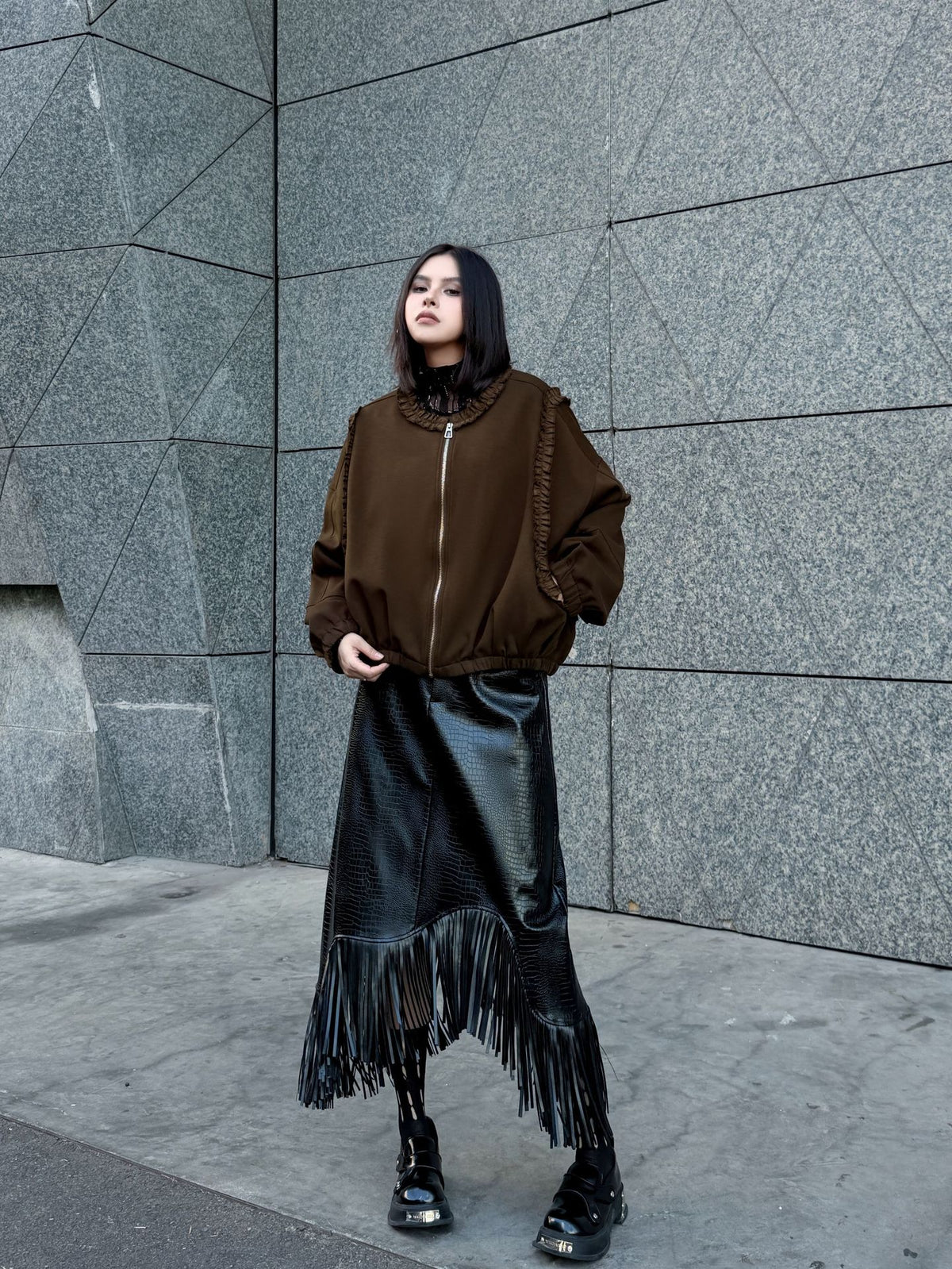 Mesh stitch top and skirt