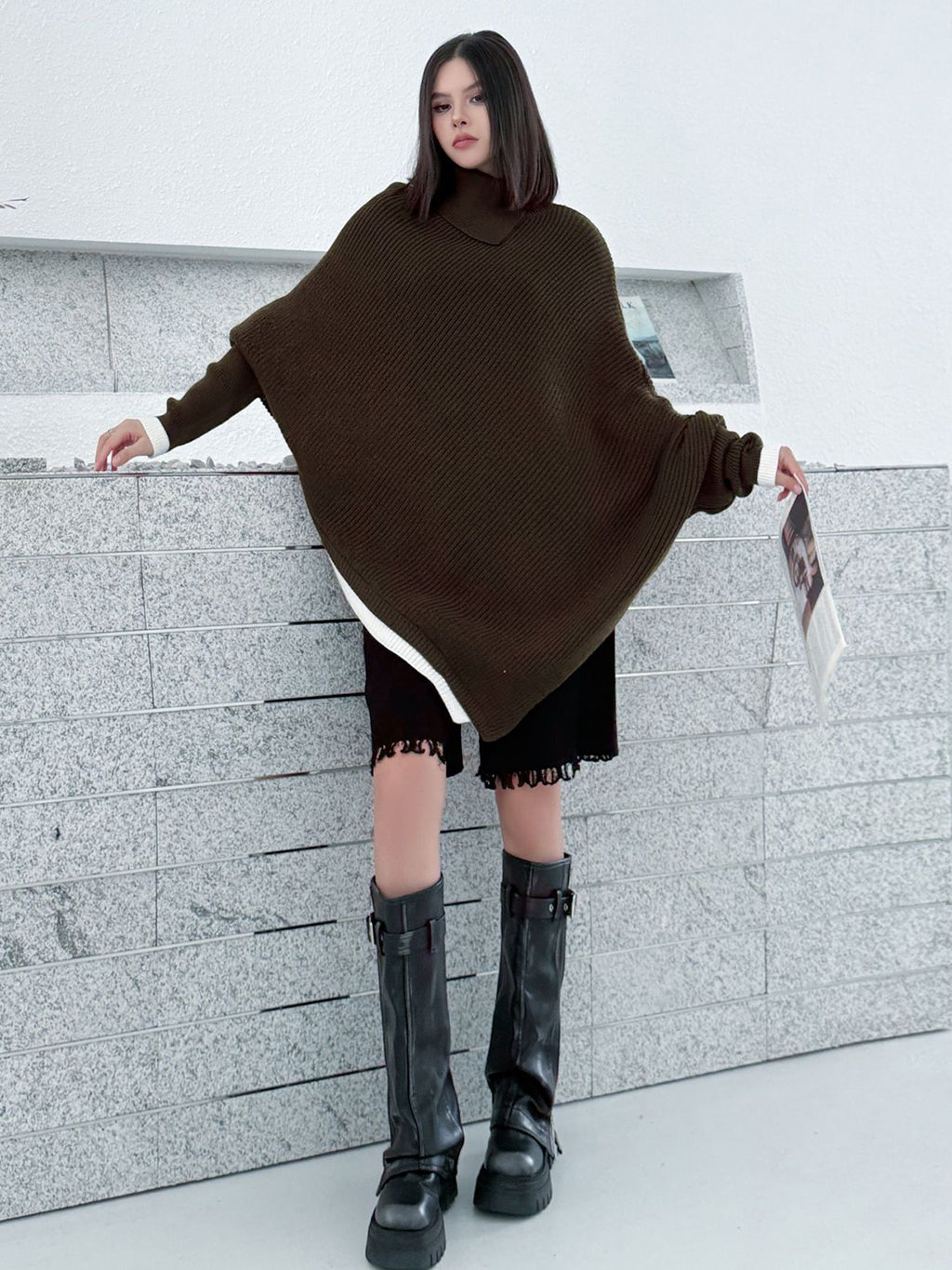 ハイネックケープニットトップ