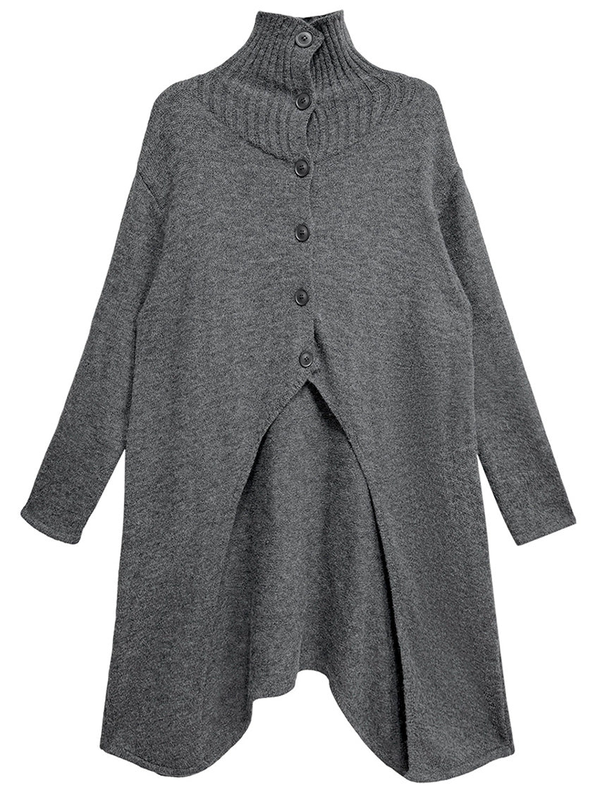 ハイネックフロントスリットニットトップ