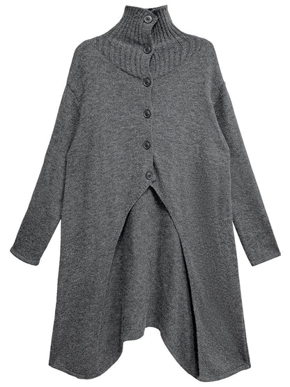 ハイネックフロントスリットニットトップ