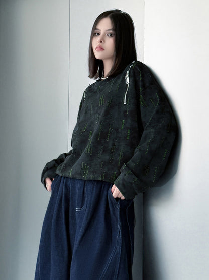 ジップショルダープリントトップス