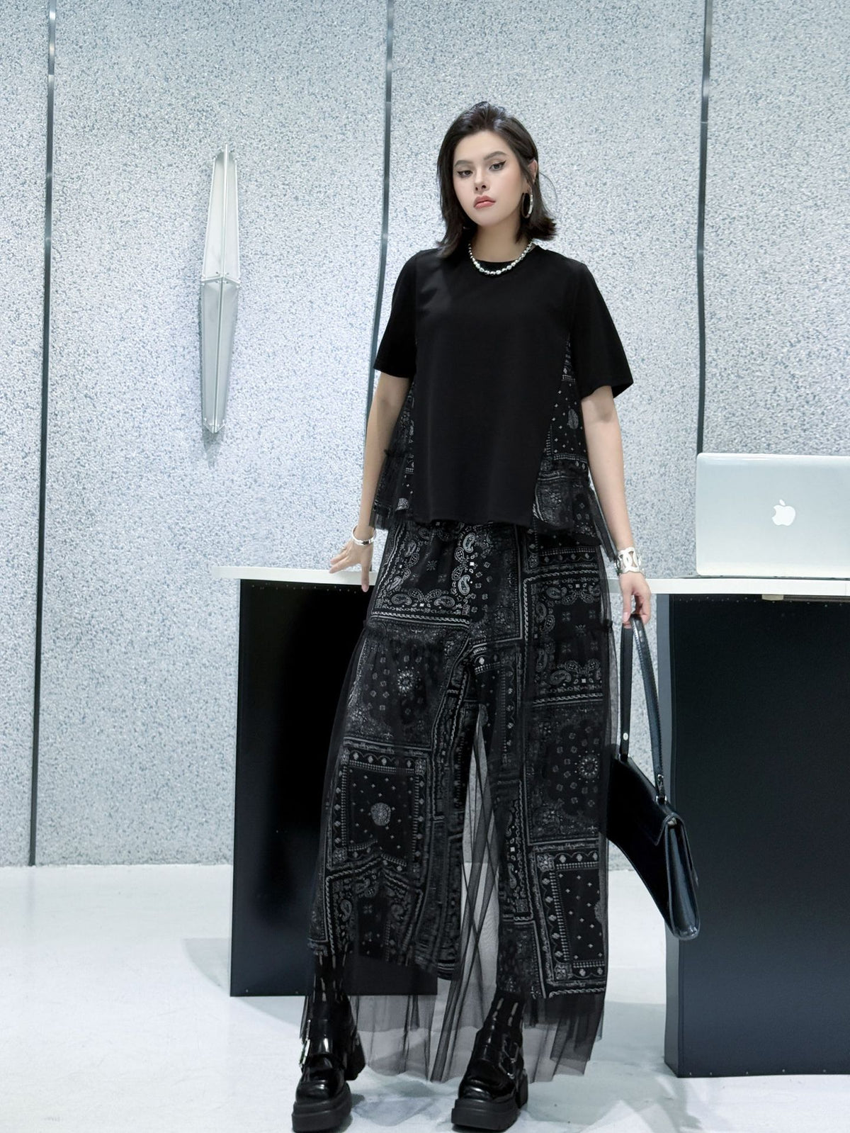 Scarf tie blouse and denim pants series 