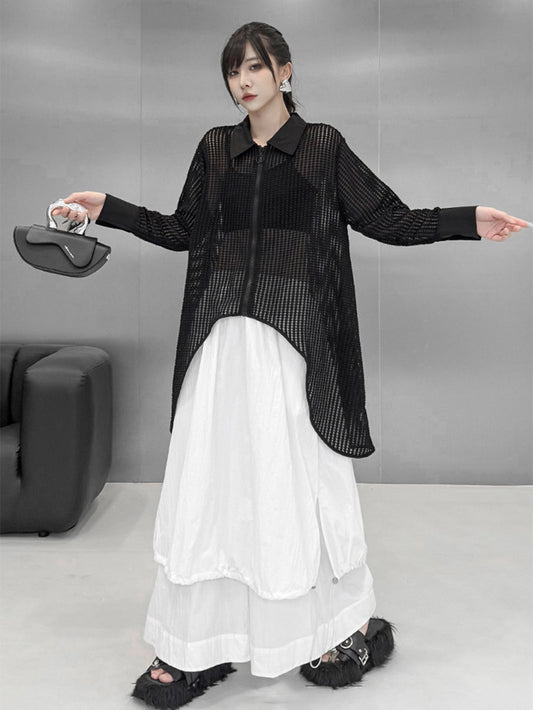 メッシュカーブラインジップトップ