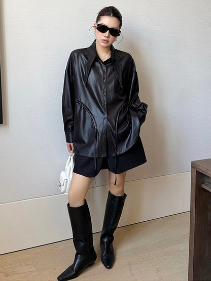 サテンライクギャザーブラウス