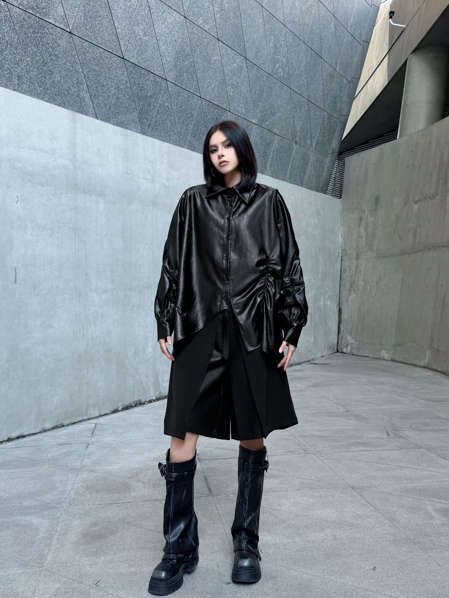 ギャザースリーブシャツブラウス