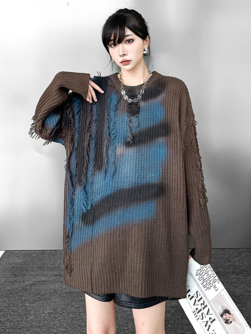 カーブグラデフリンジニット