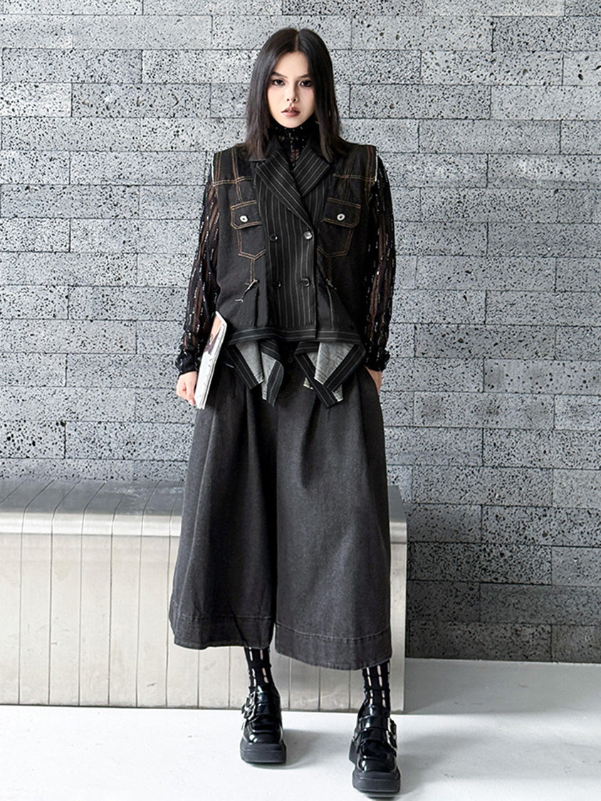 デニムピンストライプレイヤードベスト