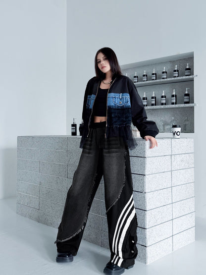 レイヤードデニムワイドパンツ