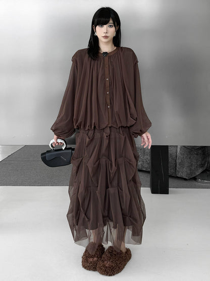 Mesh stitch top and skirt