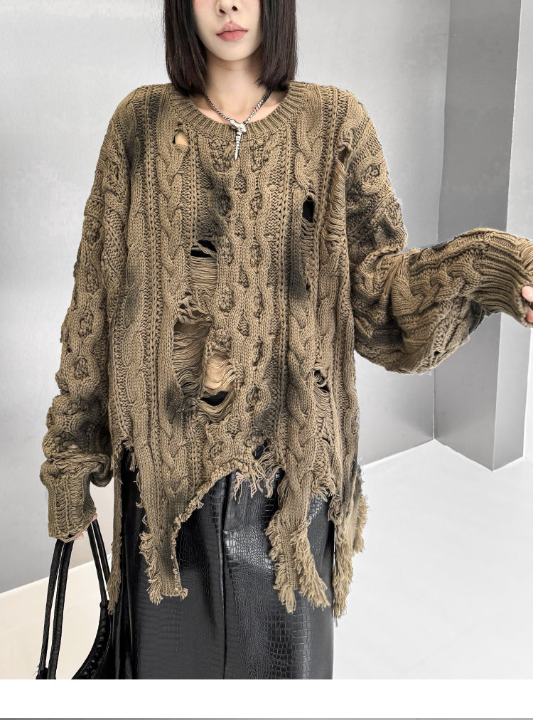 ディストレストケーブルニットトップ