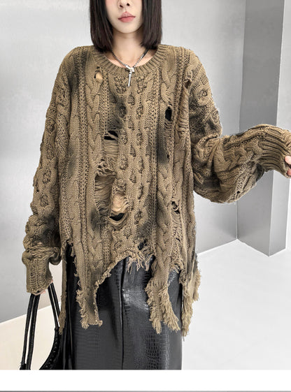 ディストレストケーブルニットトップ