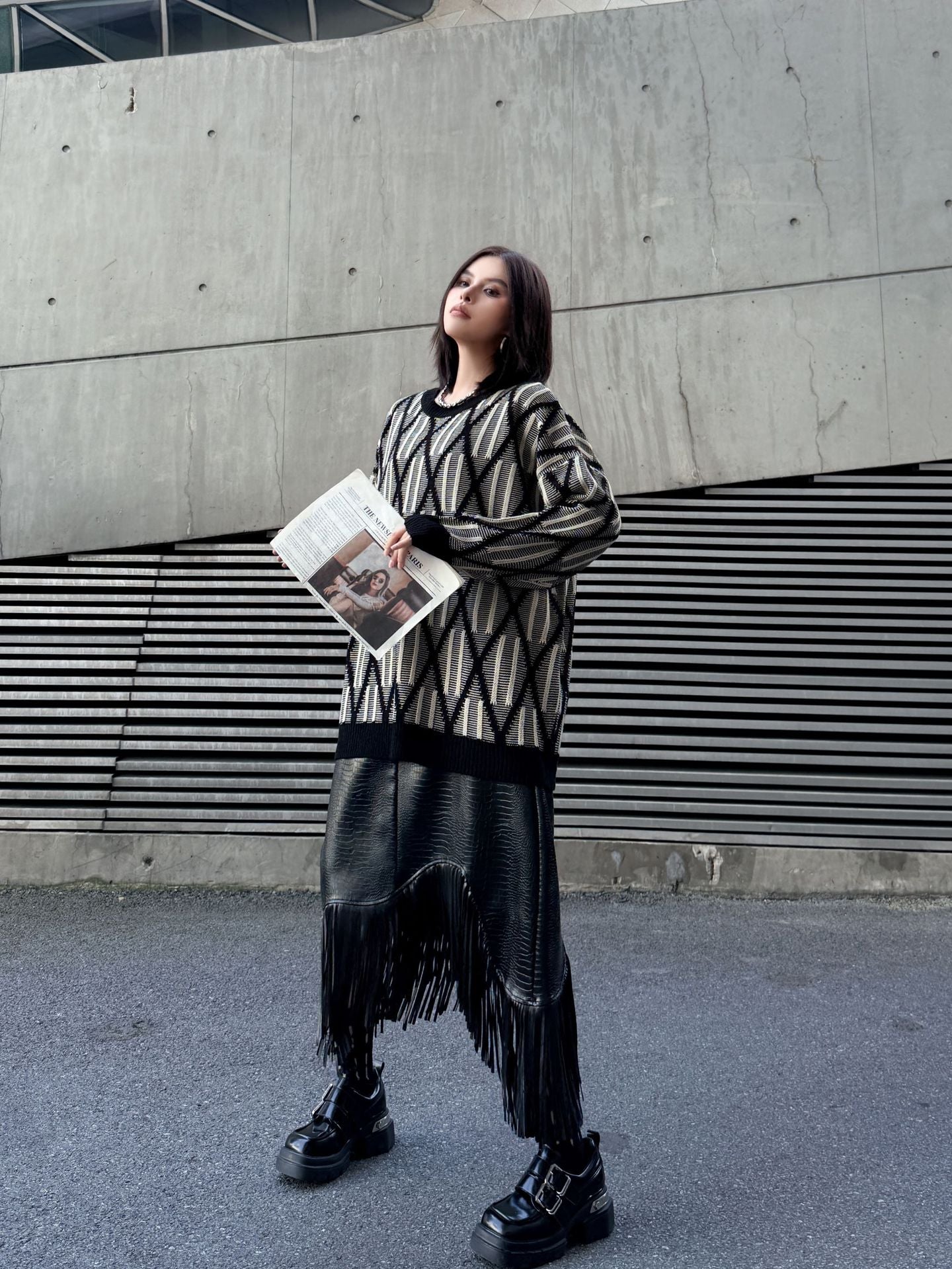 ジオメトリックニットプルオーバー