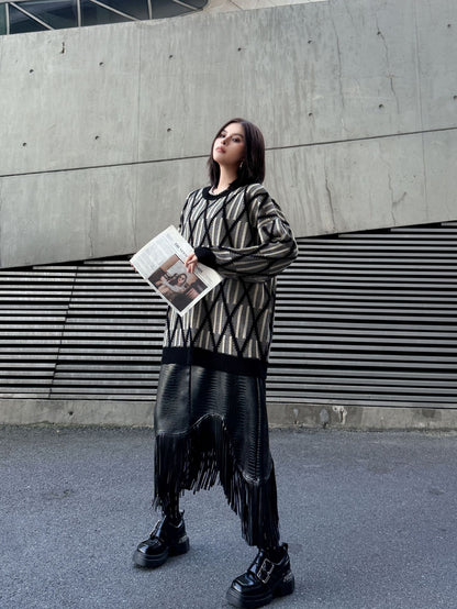 ジオメトリックニットプルオーバー