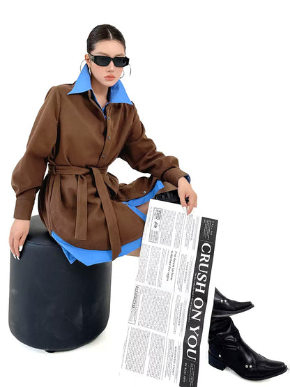 レイヤードカラーロングシャツドレス