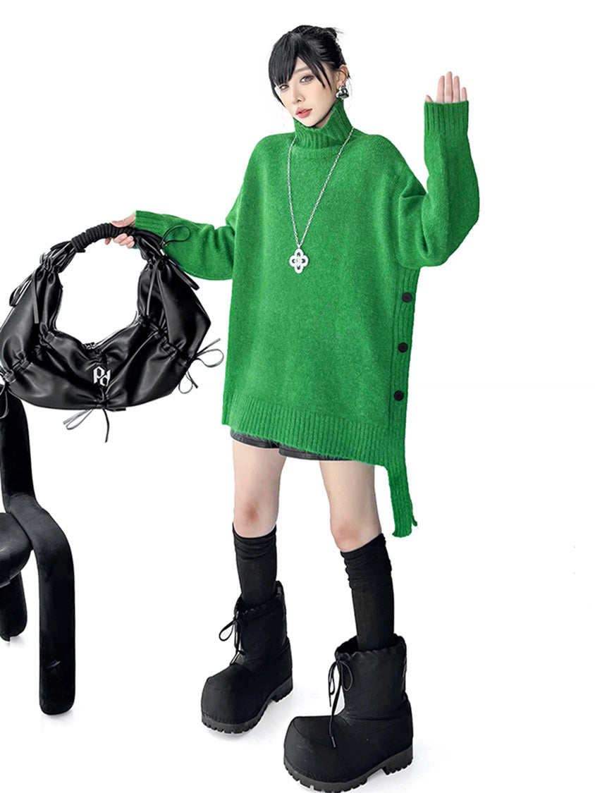 サイドボタンハイネックニットトップ