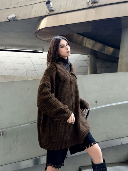 ジップアップリブカラーカーディガン