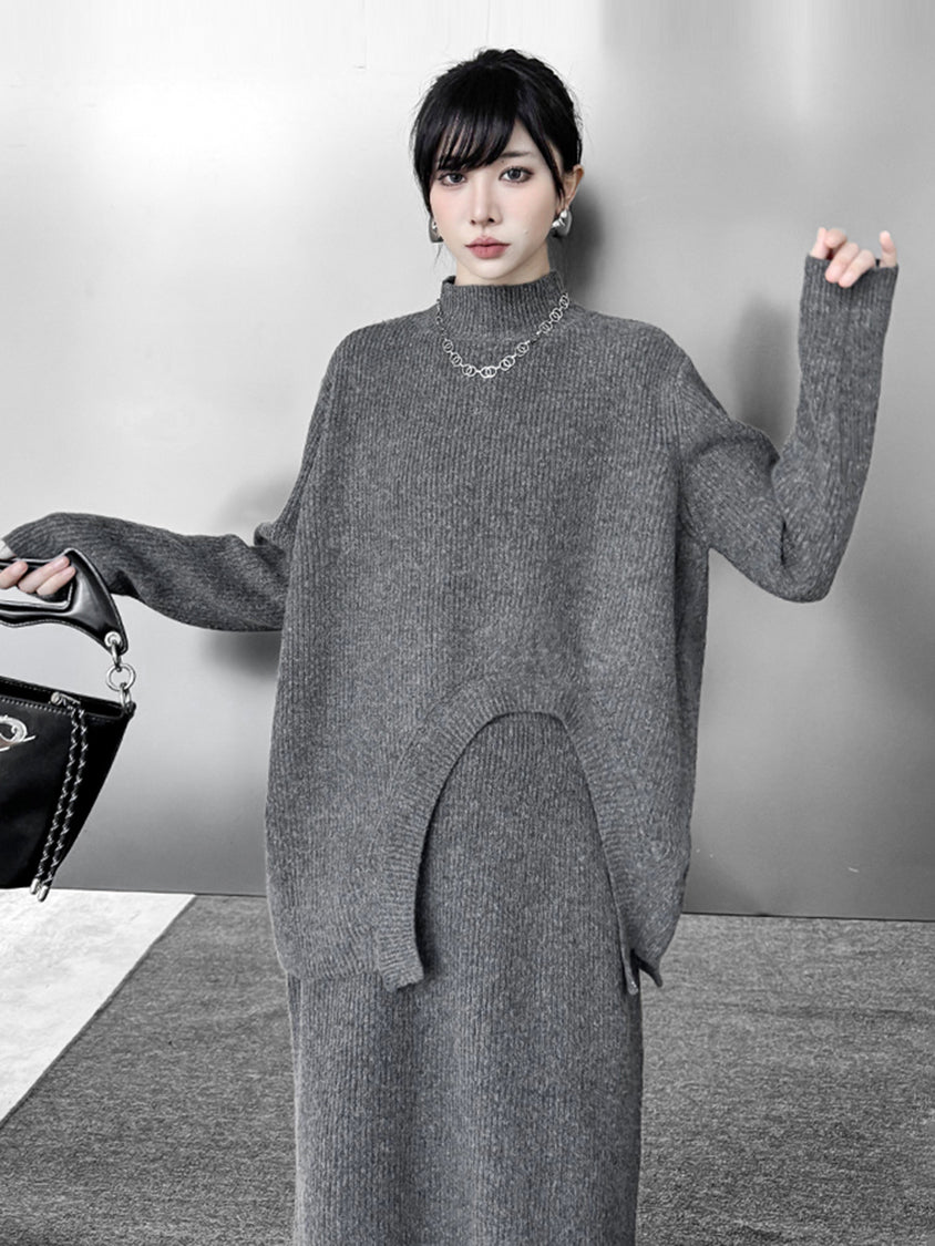 アーチカットニットトップ＆スカート