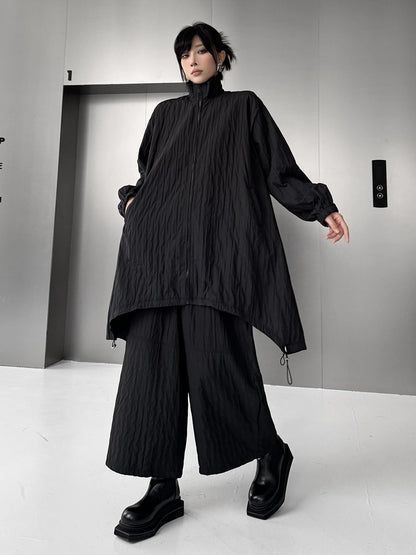 クラッシュテクスチャージップジャケット＆ワイドパンツ