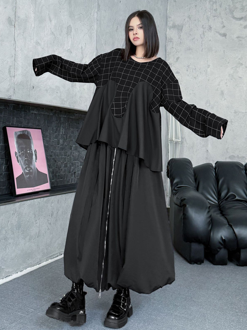 グリッドコンビネーショントップス