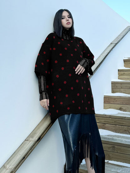 ドットフロッキーニットトップス