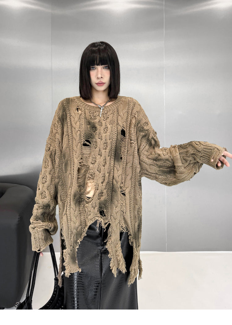 ディストレストケーブルニットトップ